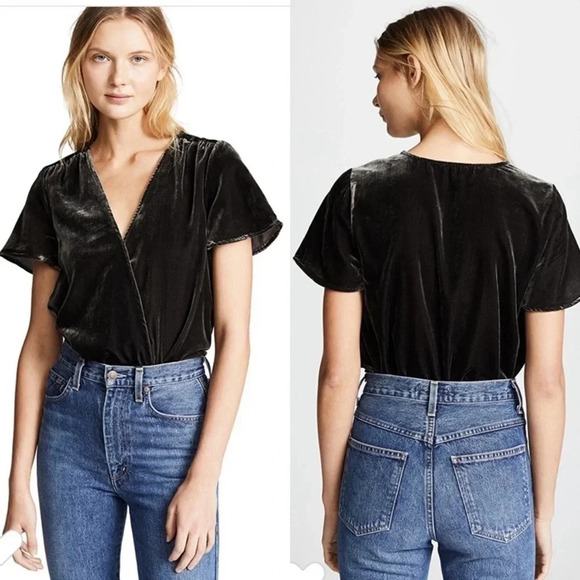 New Splendid Velvet Surplice Top Short Sleeve wrap top flutter holiday velour - Picture 1 of 8